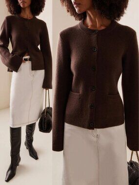 Jenni Kayne Cooper Cardigan Chocolate Brown Wool Cashmere Size S